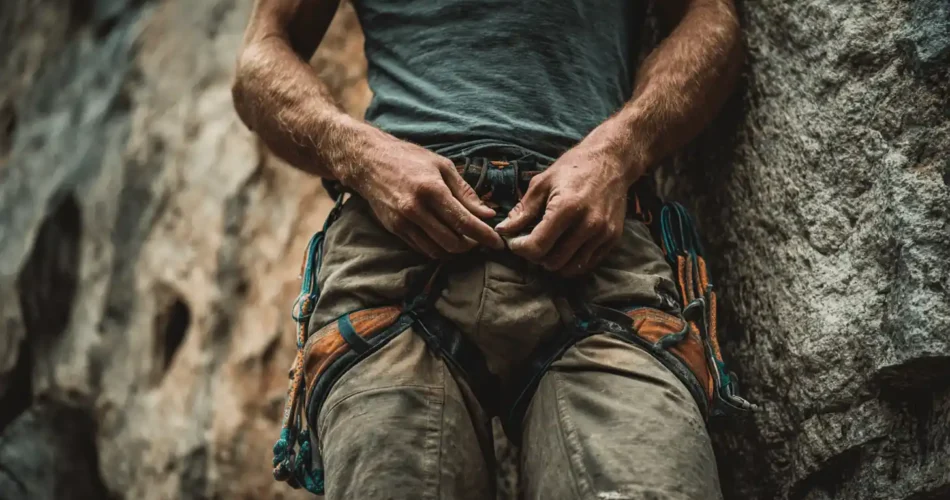 a man wearing climbing apparel
